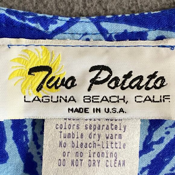 Vtg 80s 90s Two Potato Laguna Beach Midi Tiered Muumuu Dress XS Cotton Blue NOS - Picture 15 of 16